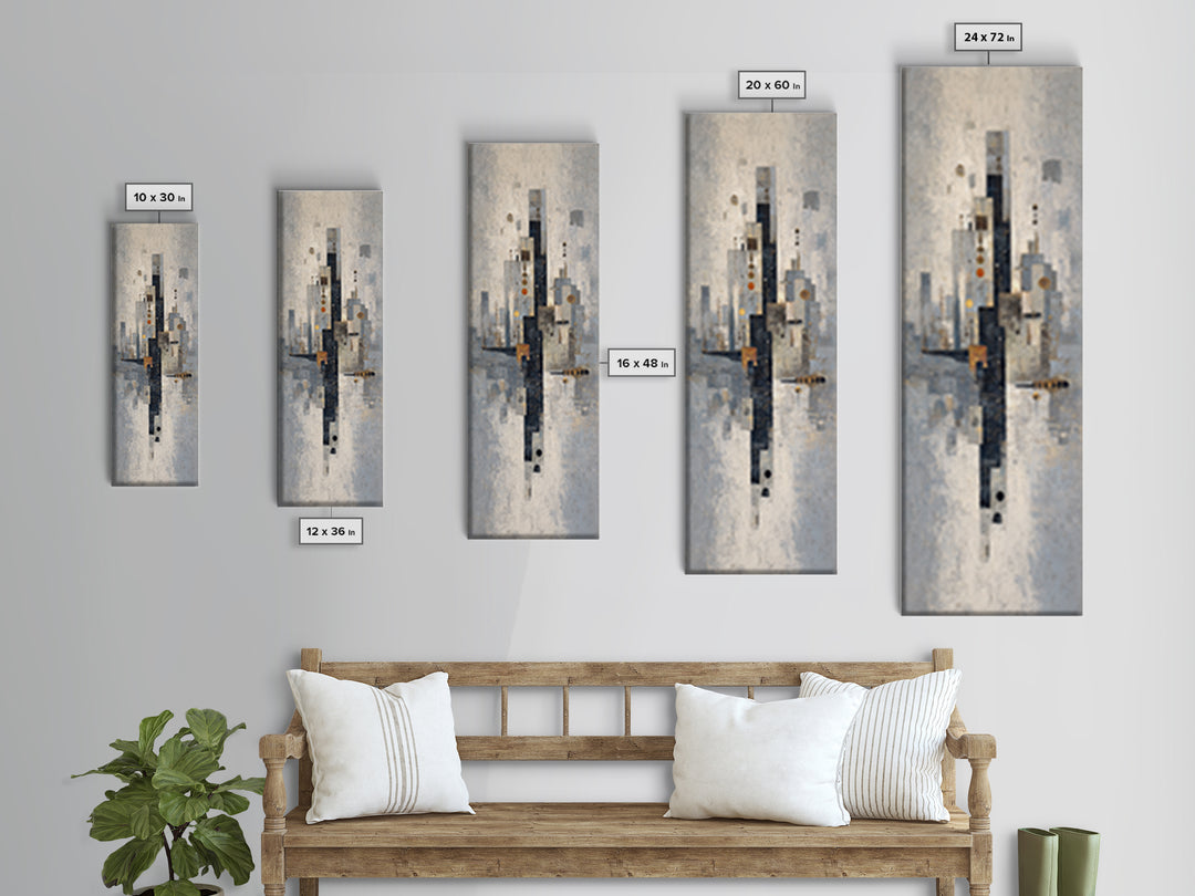 Dark Abstract City Skyline Canvas Print, Basement Art, Bar Wall Art, Living Room Decor, Abstract Art, Retreat, Neutral Decor, BAS-1x3-67
