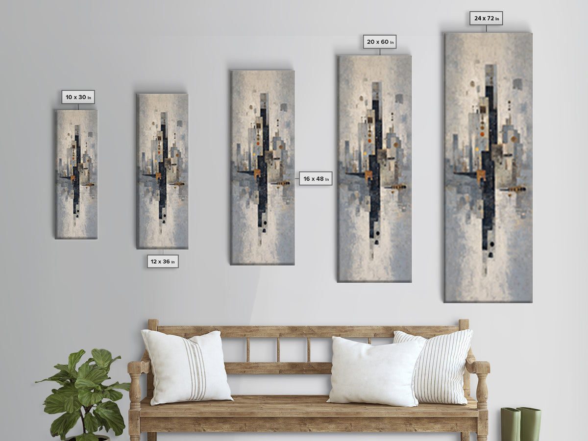 Dark Abstract City Skyline Canvas Print, Basement Art, Bar Wall Art, Living Room Decor, Abstract Art, Retreat, Neutral Decor, BAS-1x3-67