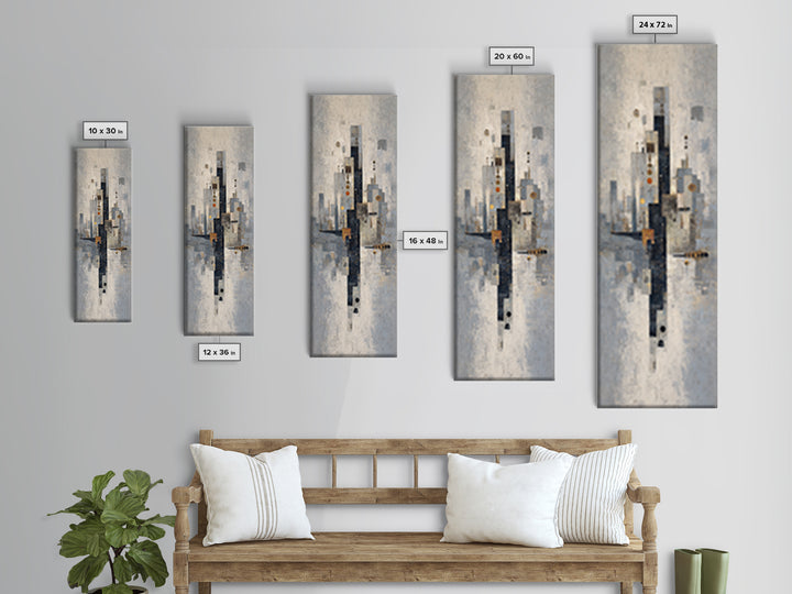 Dark Abstract City Skyline Canvas Print, Basement Art, Bar Wall Art, Living Room Decor, Abstract Art, Retreat, Neutral Decor, BAS-1x3-67