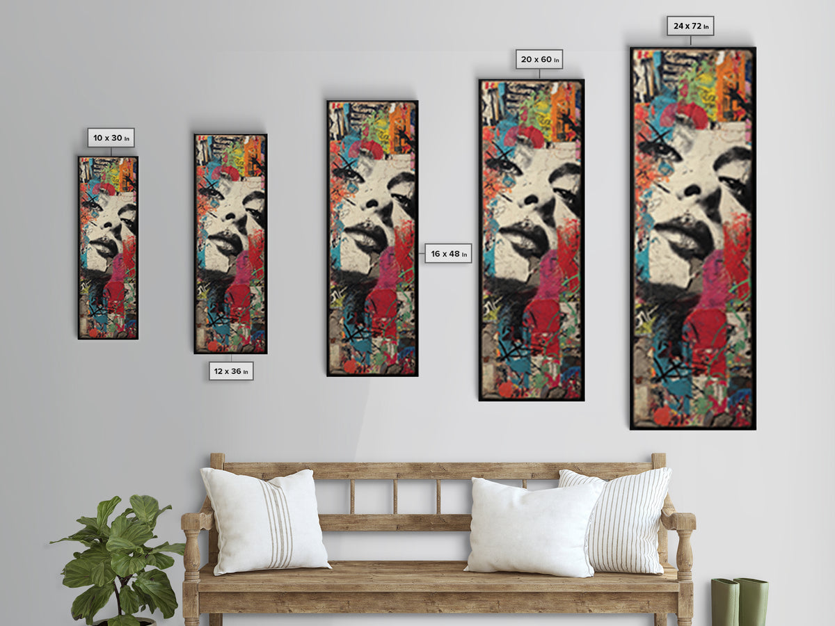 Urban Brick Graffiti Panel Framed Canvas Print, Basement Art, Digital Art Download, Living Room Decor, Fine Art, Retreat, BAS-1x3-83