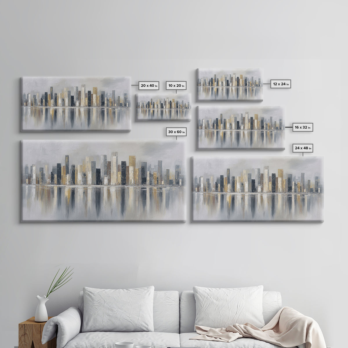 Dark Abstract City Skyline Framed Canvas Print, Basement Art, Western Decor, Living Room Decor, Retreat, Rustic Wall Art, BAS-2x1-3