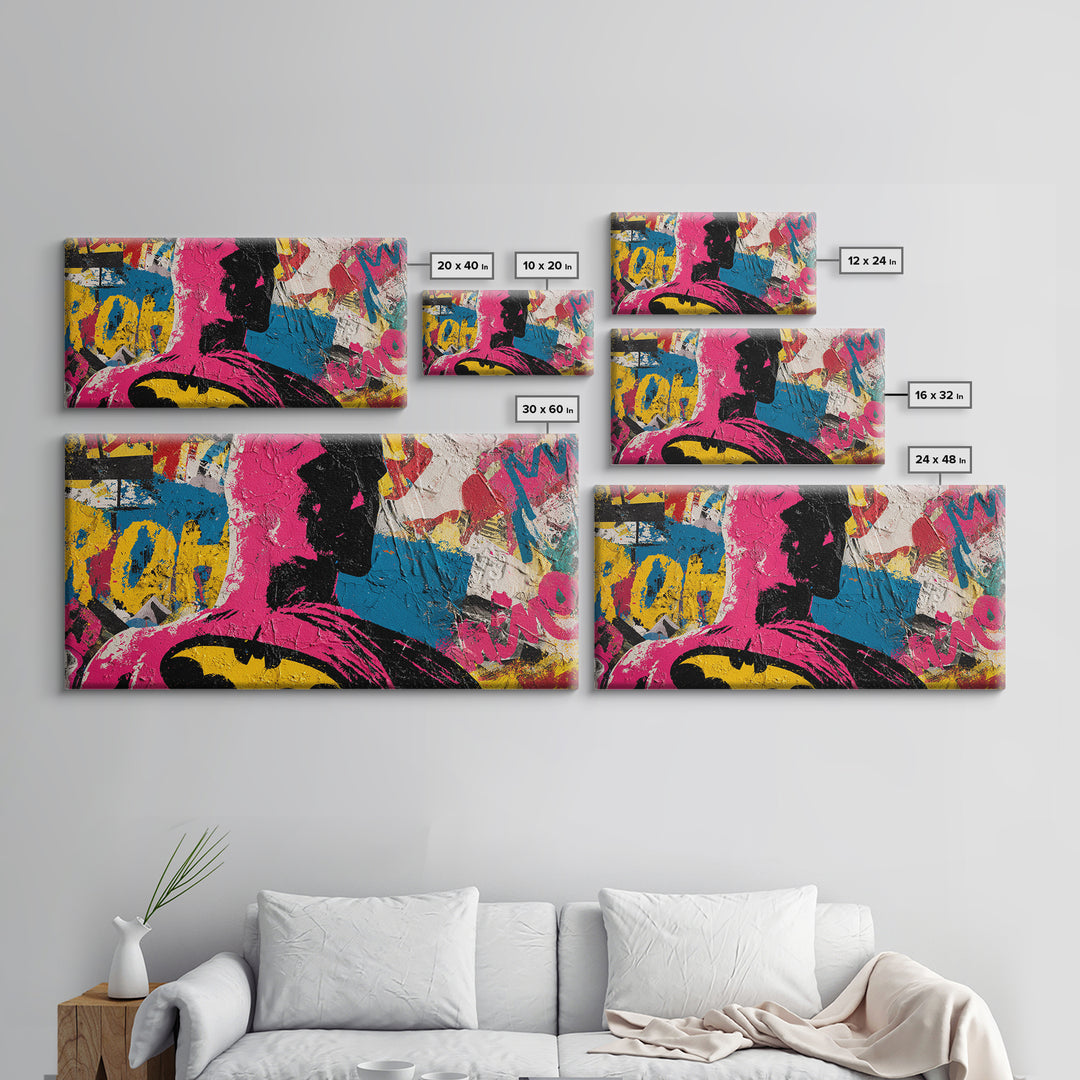 Comic Book Hero Silhouette Canvas Print, Basement Art, Classroom Decor, Living Room Decor, Retreat, Aesthetic Wall Art, BAS-2x1-31