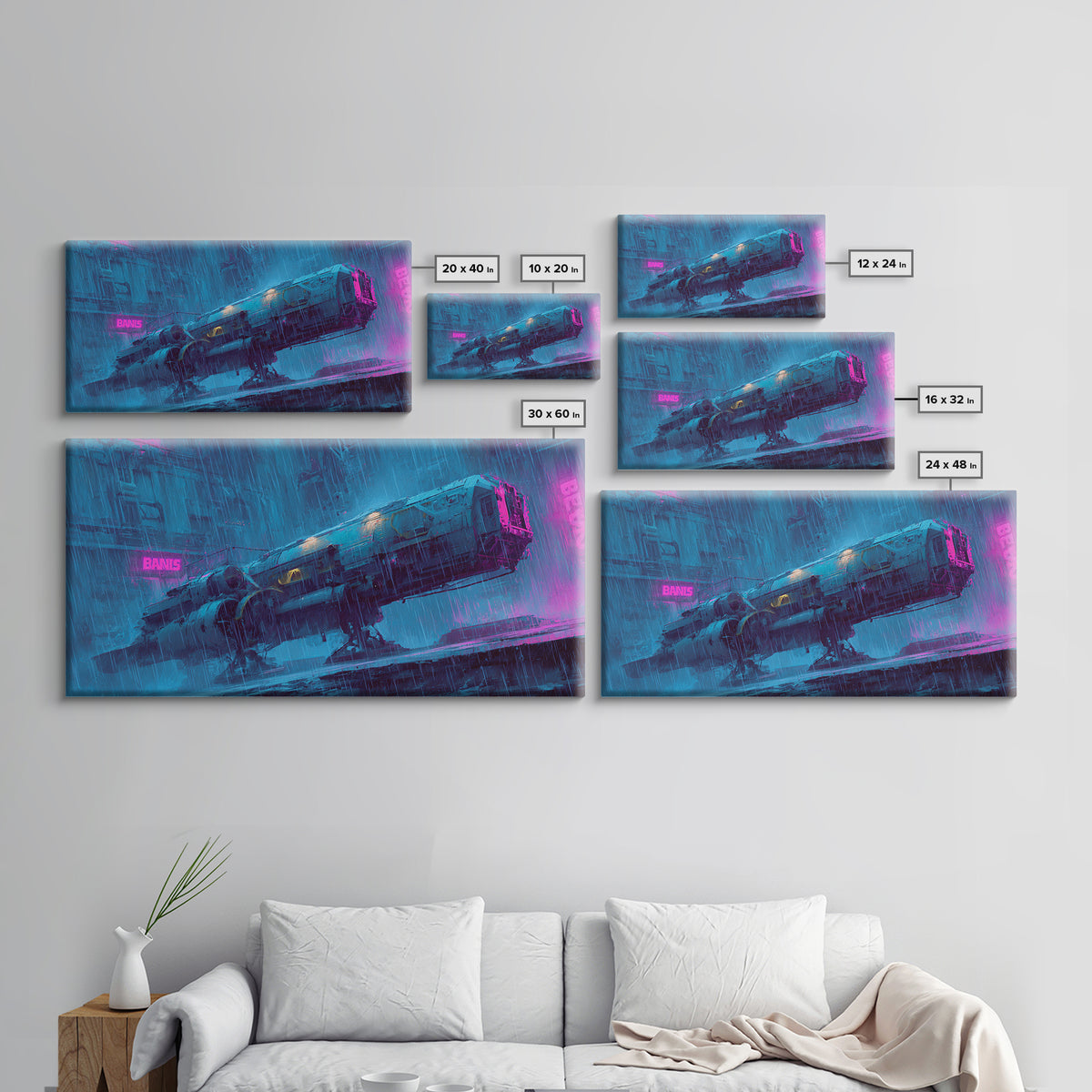Retro Sci Fi Spaceship Poster for Entertainment Canvas Print, Basement Art, Minimalist Decor, Living Room Decor, Retreat, BAS-2x1-37