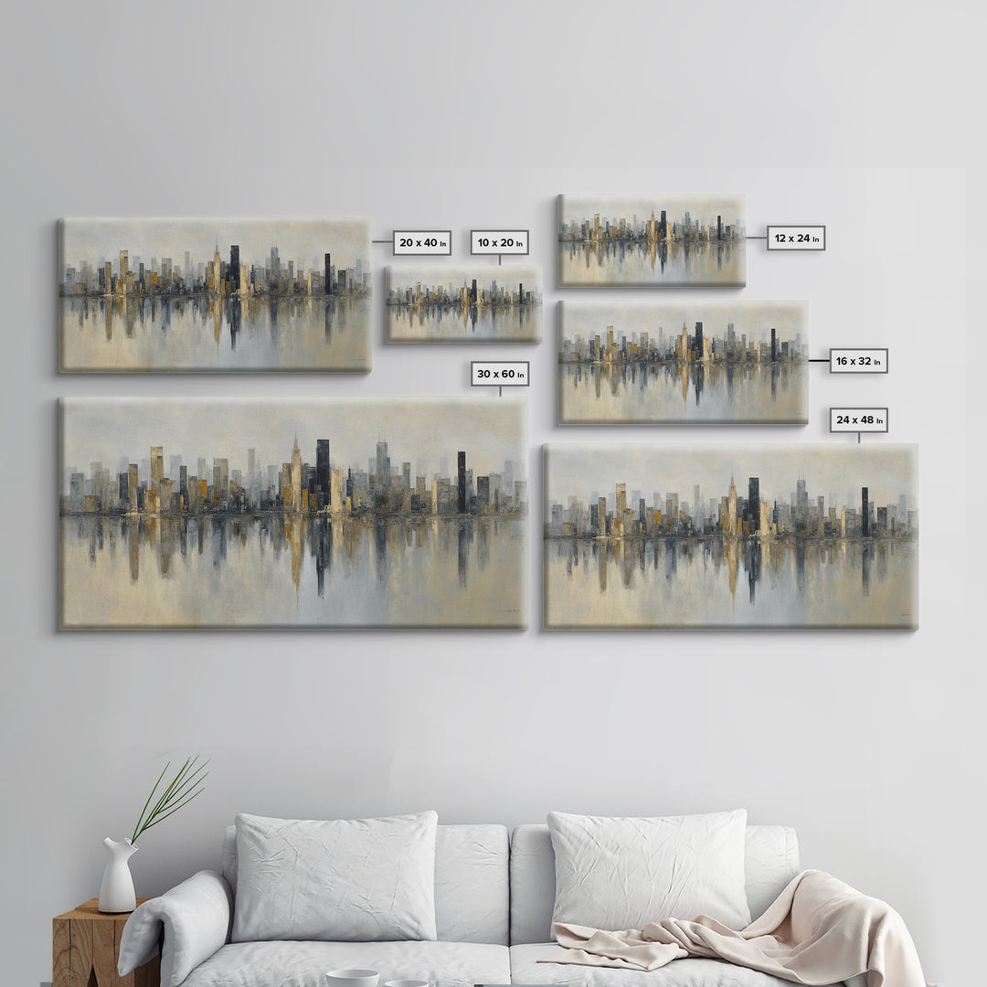 Dark Abstract City Skyline Framed Canvas Print, Basement Art, Digital Art Prints, Living Room Decor, Abstract Art, Retreat, BAS-2x1-51