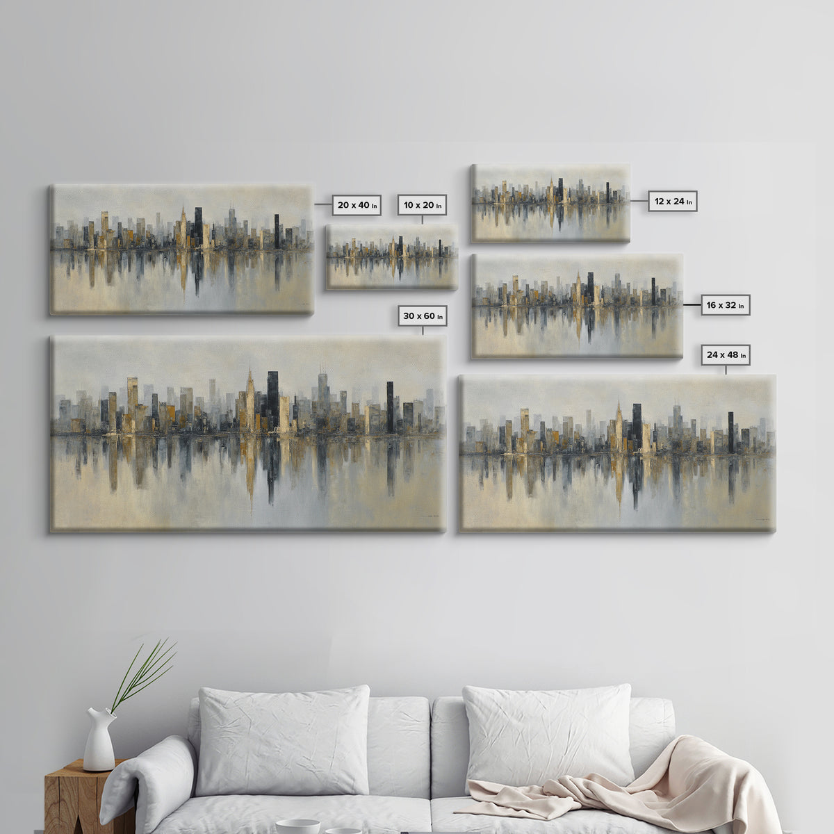 Dark Abstract City Skyline Framed Canvas Print, Basement Art, Digital Art Prints, Living Room Decor, Abstract Art, Retreat, BAS-2x1-51