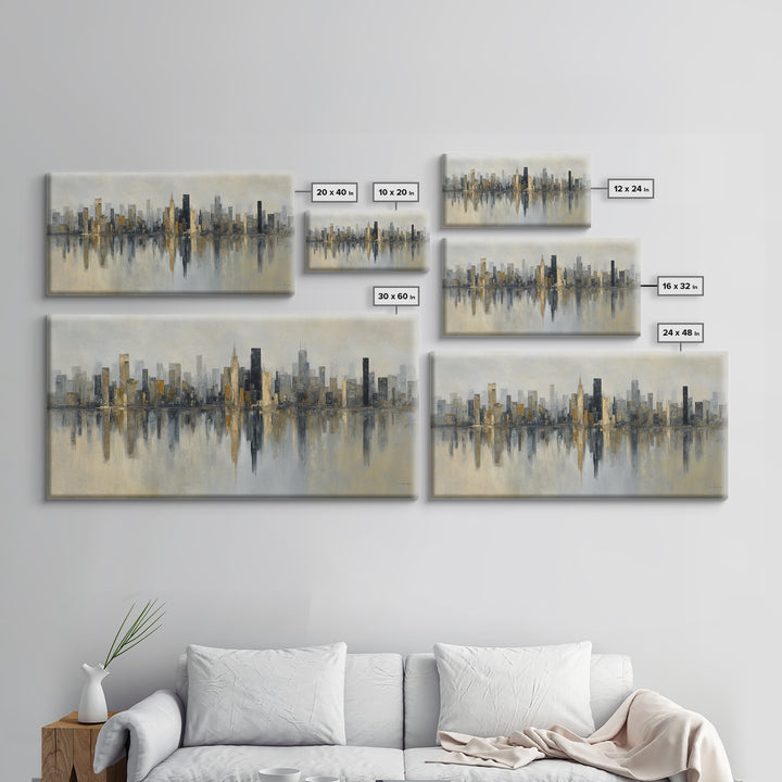 Dark Abstract City Skyline Framed Canvas Print, Basement Art, Digital Art Prints, Living Room Decor, Abstract Art, Retreat, BAS-2x1-51