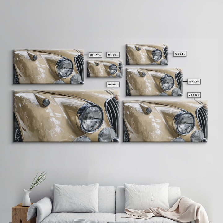 Classic Car Front Grill Closeup Canvas Print, Basement Art, Textured Painting, Living Room Decor, Watercolor Art, Retreat, BAS-2x1-66