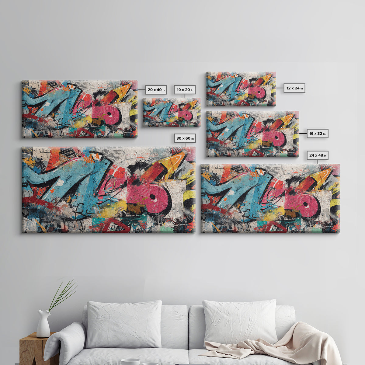 Urban Brick Graffiti Panel Framed Canvas Print, Basement Art, Game Room Decor, Living Room Decor, Fine Art, Retreat, BAS-2x1-67