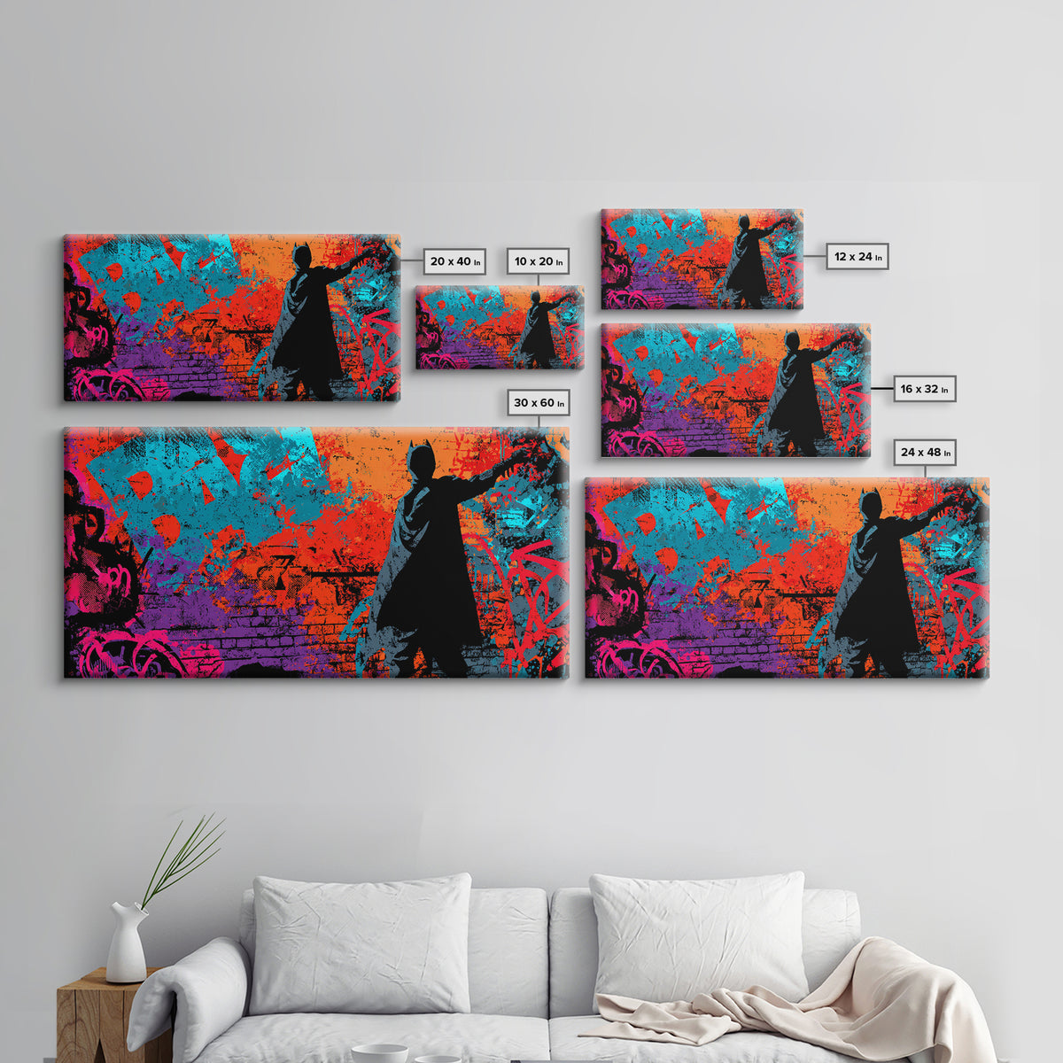 Comic Book Hero Silhouette Framed Canvas Print, Basement Art, Rustic Decor, Living Room Decor, Fine Art, Retreat, Luxury Decor, BAS-2x1-79