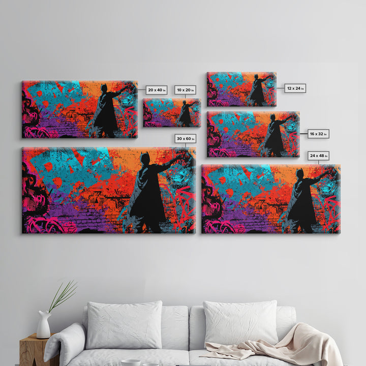 Comic Book Hero Silhouette Framed Canvas Print, Basement Art, Rustic Decor, Living Room Decor, Fine Art, Retreat, Luxury Decor, BAS-2x1-79
