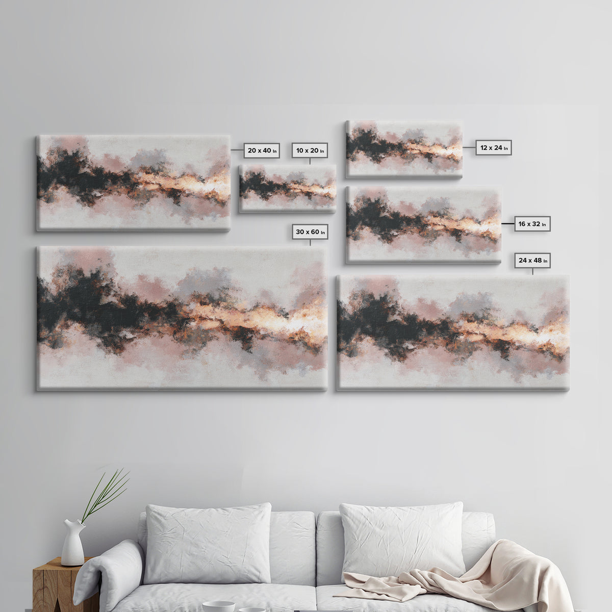 Moody Abstract Flames and Smoke Composition Framed Canvas Print, Basement Art, Trendy Wall Art, Living Room Decor, Abstract Art, BAS-2x1-92