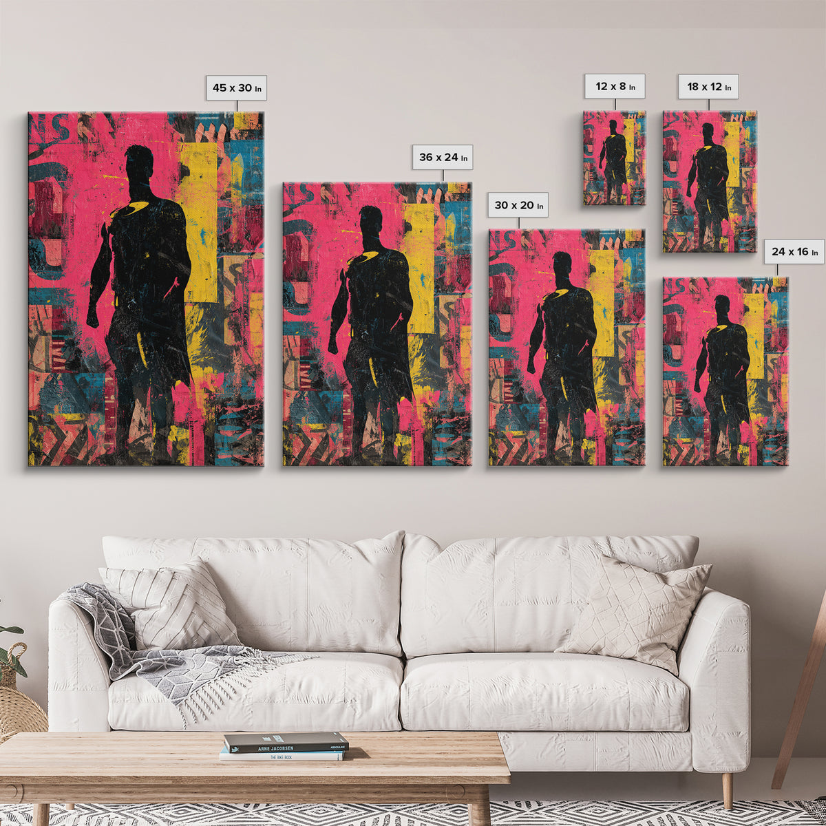 Comic Book Hero Silhouette Framed Canvas Print, Basement Art, Neutral Decor, Living Room Decor, Fine Art, Retreat, Wall Art, BAS-2x3-19