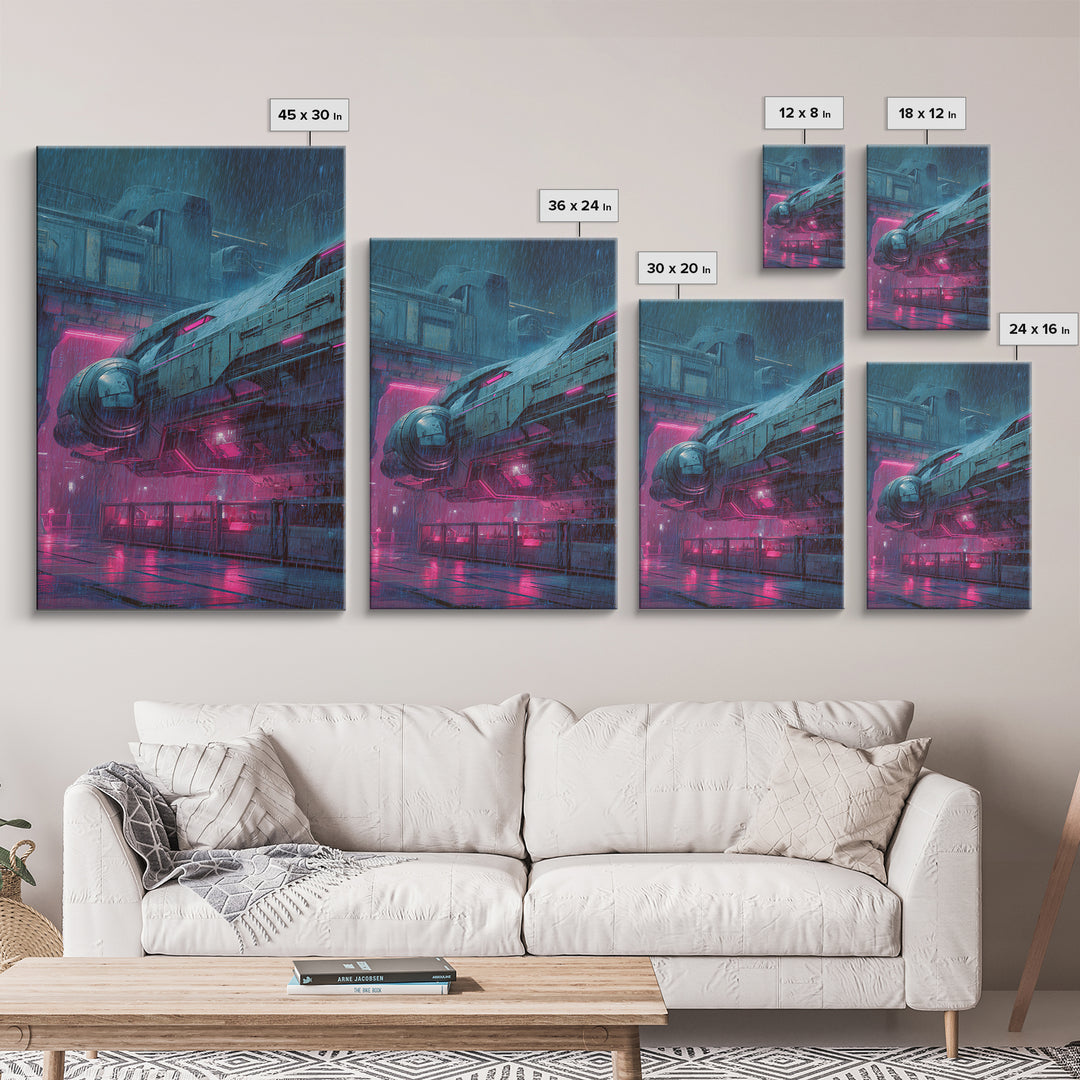 Retro Sci Fi Spaceship Poster for Entertainment Framed Canvas Print, Basement Art, Wall Art, Living Room Decor, Retreat, BAS-2x3-25
