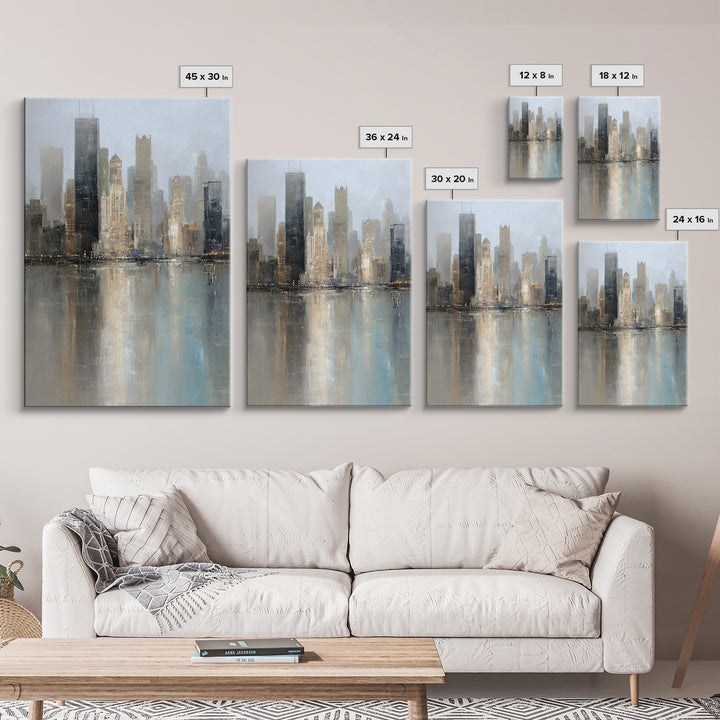 Dark Abstract City Skyline Canvas Print, Basement Art, Minimalist Decor, Living Room Decor, Abstract Art, Retreat, BAS-2x3-39