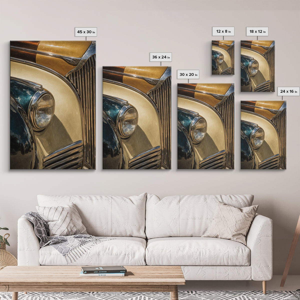Classic Car Front Grill Closeup Canvas Print, Basement Art, Minimalist Decor, Living Room Decor, Retreat, Western Decor, BAS-2x3-54
