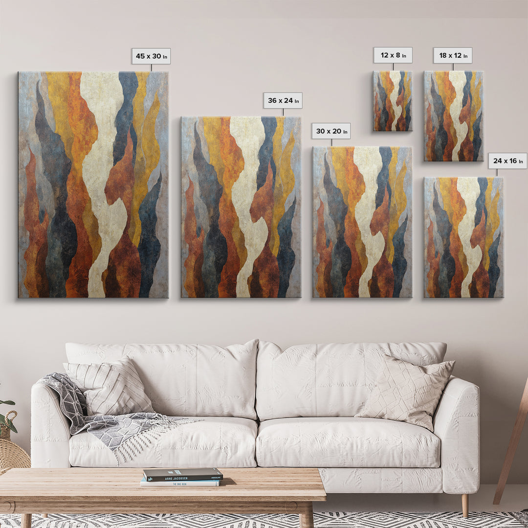 Moody Abstract Flames and Smoke Composition Framed Canvas Print, Basement Art, Neutral Decor, Living Room Decor, Retreat, BAS-2x3-56