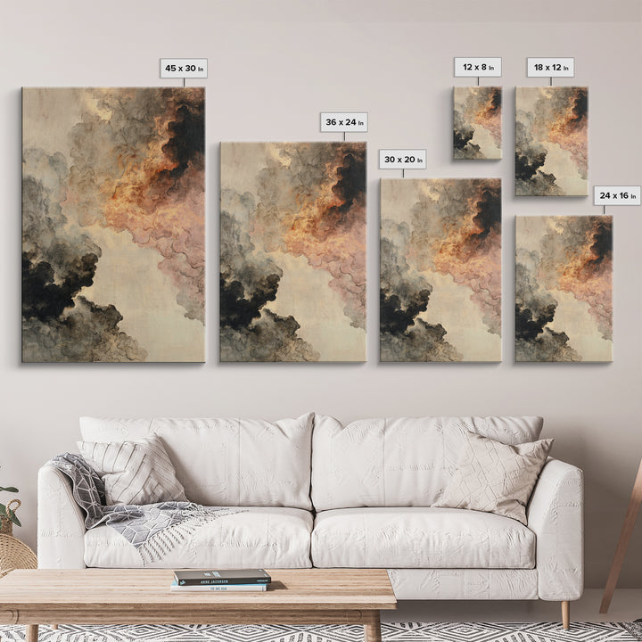 Moody Abstract Flames and Smoke Composition Canvas Print, Basement Art, Contemporary Art, Living Room Decor, Retreat, BAS-2x3-80