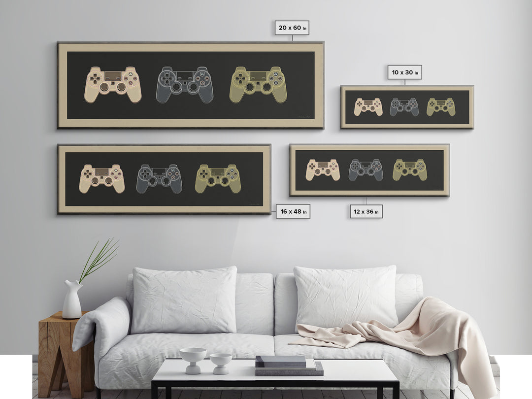 Neon Game Controller Icon on Black Background Canvas Print, Basement Art, Western Decor, Living Room Decor, Fine Art, Retreat, BAS-3x1-13