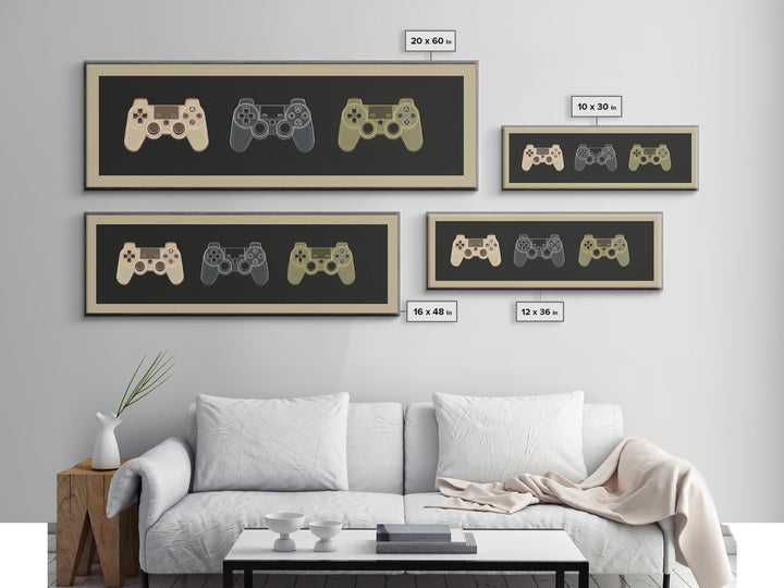 Neon Game Controller Icon on Black Background Canvas Print, Basement Art, Western Decor, Living Room Decor, Fine Art, Retreat, BAS-3x1-13
