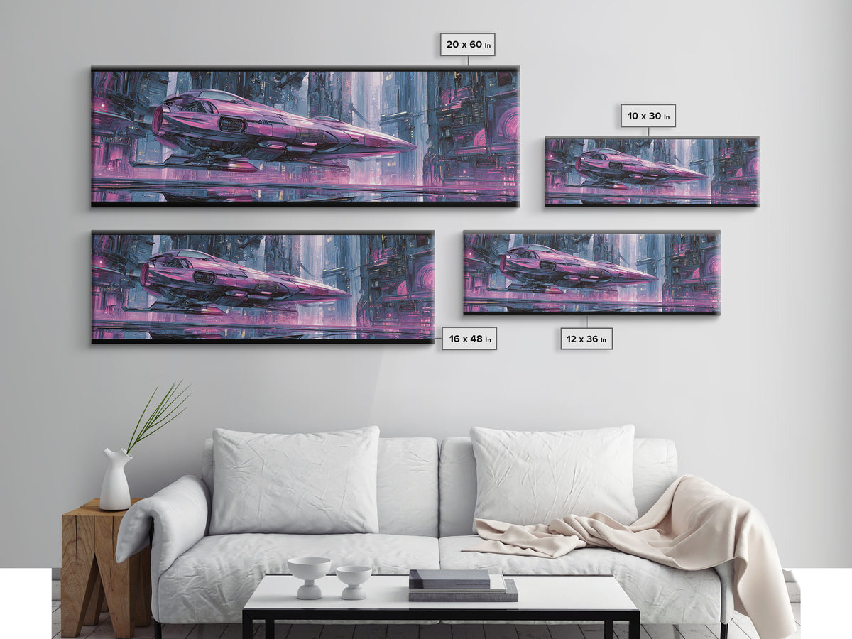 Retro Sci Fi Spaceship Poster for Entertainment Canvas Print, Basement Art, Bar Decor, Living Room Decor, Fine Art, Retreat, BAS-3x1-33