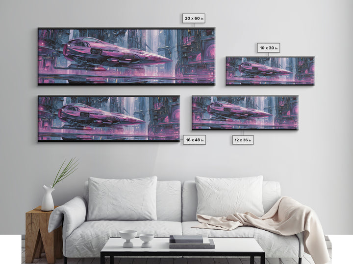 Retro Sci Fi Spaceship Poster for Entertainment Canvas Print, Basement Art, Bar Decor, Living Room Decor, Fine Art, Retreat, BAS-3x1-33