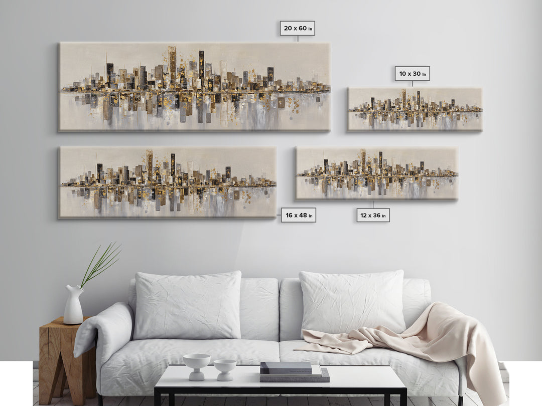 Dark Abstract City Skyline Canvas Print, Basement Art, Canvas Wall Art, Living Room Decor, Retreat, Black and White Art, BAS-3x1-71