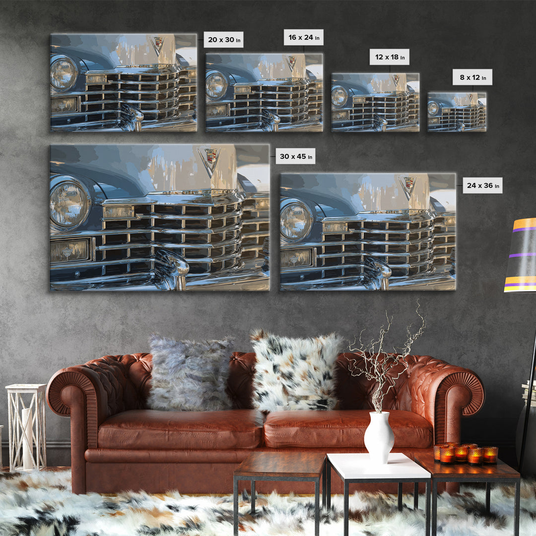 Classic Car Front Grill Closeup Framed Canvas Print, Basement Art, Canvas, Living Room Decor, Fine Art, Retreat, Bar Art, BAS-3x2-2
