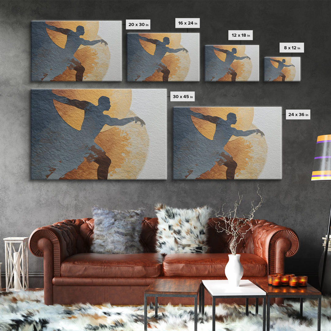 Large Monochrome Sports Action Figure Silhouette Canvas Print, Basement Art, Custom Wall Art, Living Room Decor, Retreat, BAS-3x2-20