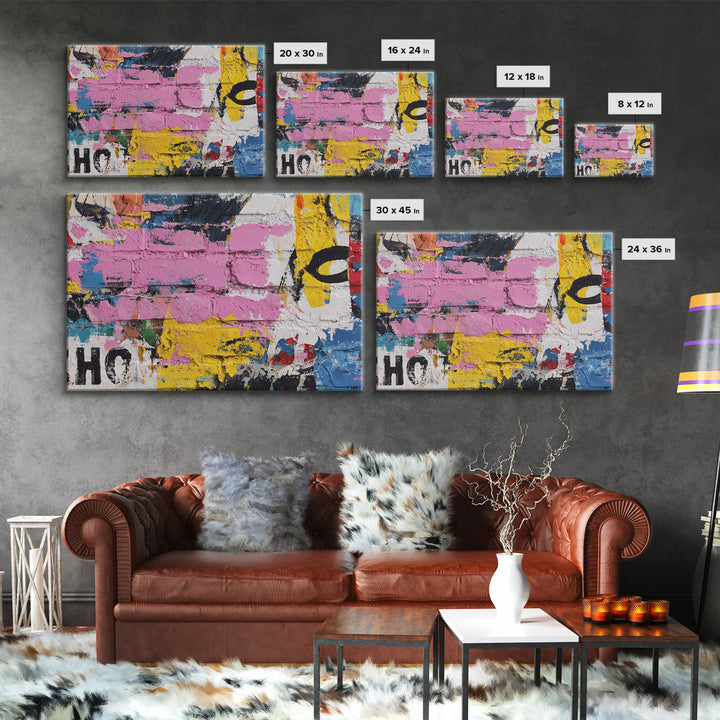 Urban Brick Graffiti Panel Canvas Print, Basement Art, Trendy Wall Art, Living Room Decor, Retreat, Original Art Prints, BAS-3x2-3