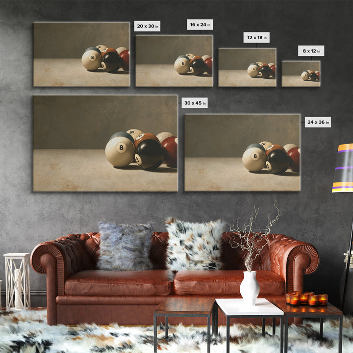 Bold Billiards Eight Ball Composition Canvas Print, Basement Art, Digital Art Download, Living Room Decor, Fine Art, Retreat, BAS-3x2-32