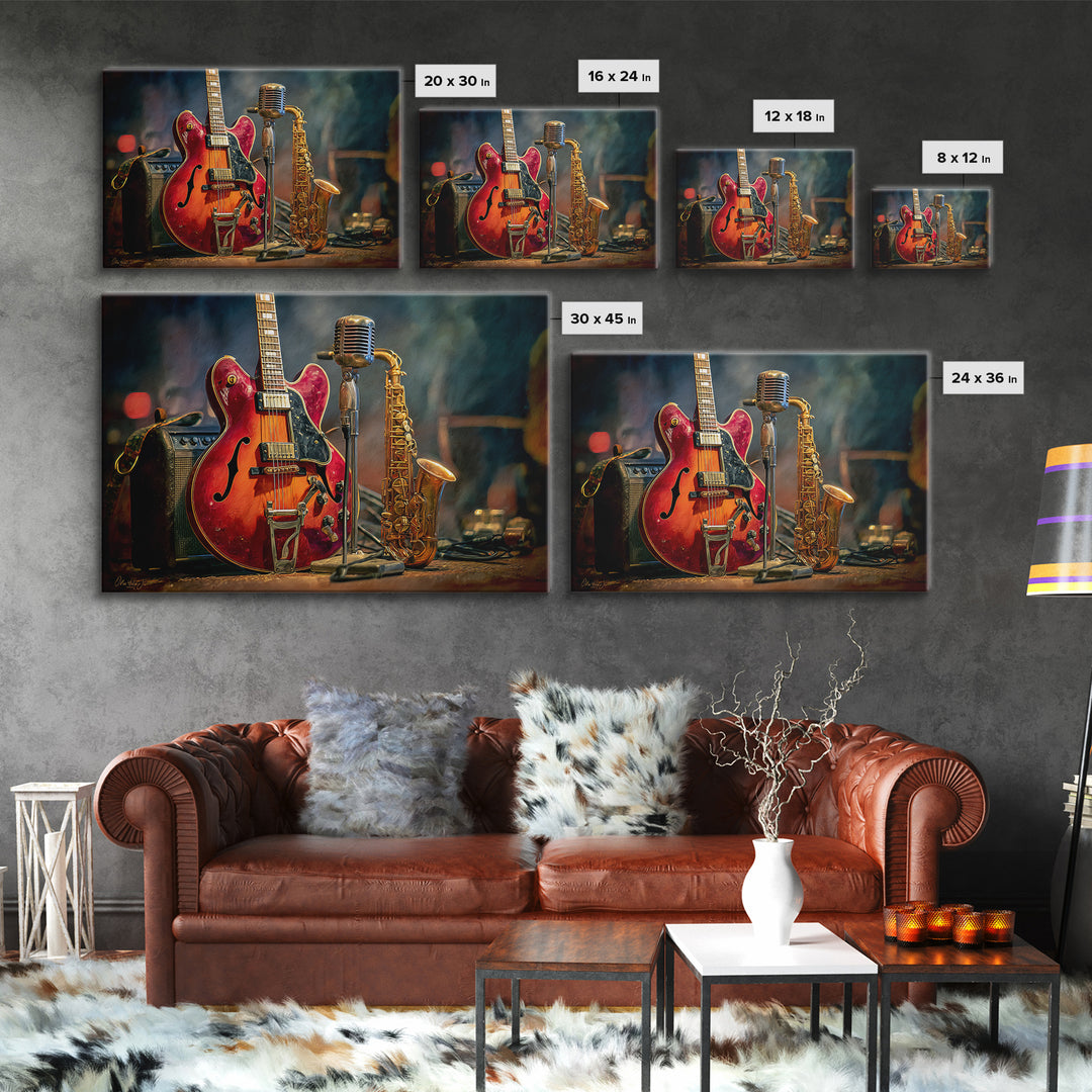 Classic Rock Guitar Still Life Canvas Print, Basement Art, Aesthetic Wall Art, Living Room Decor, Retreat, Modern Decor, BAS-3x2-33