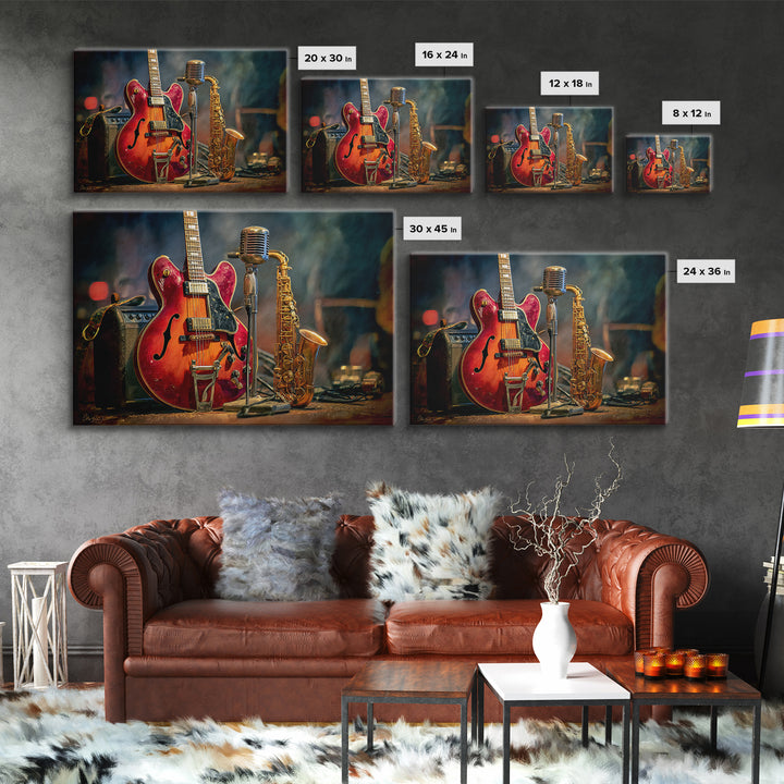 Classic Rock Guitar Still Life Canvas Print, Basement Art, Aesthetic Wall Art, Living Room Decor, Retreat, Modern Decor, BAS-3x2-33
