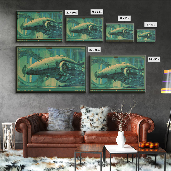 Retro Sci Fi Spaceship Poster for Entertainment Framed Canvas Print, Basement Art, Rustic Wall Art, Living Room Decor, Retreat, BAS-3x2-45
