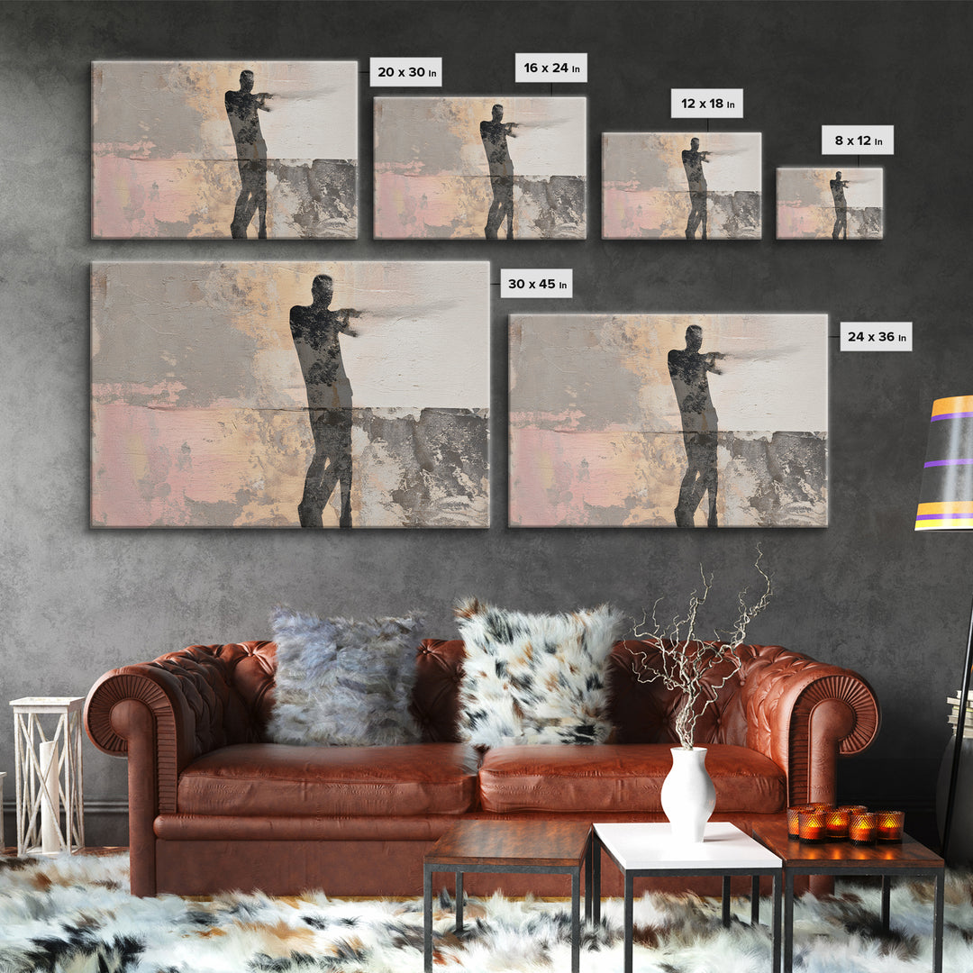 Large Monochrome Sports Action Figure Silhouette Canvas Print, Basement Art, Neutral Decor, Living Room Decor, Retreat, BAS-3x2-68