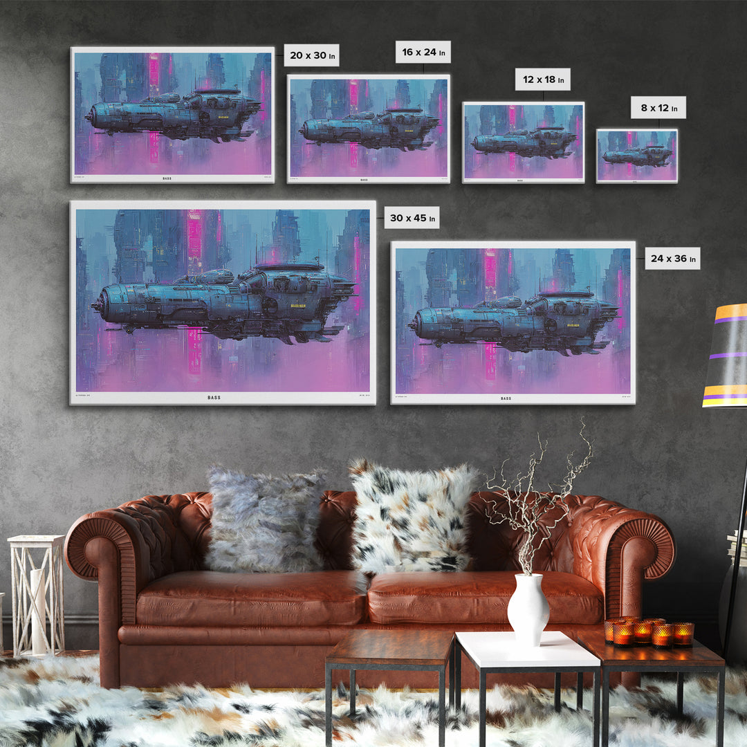 Retro Sci Fi Spaceship Poster for Entertainment Canvas Print, Basement Art, First Home Gift, Living Room Decor, Retreat, BAS-3x2-93