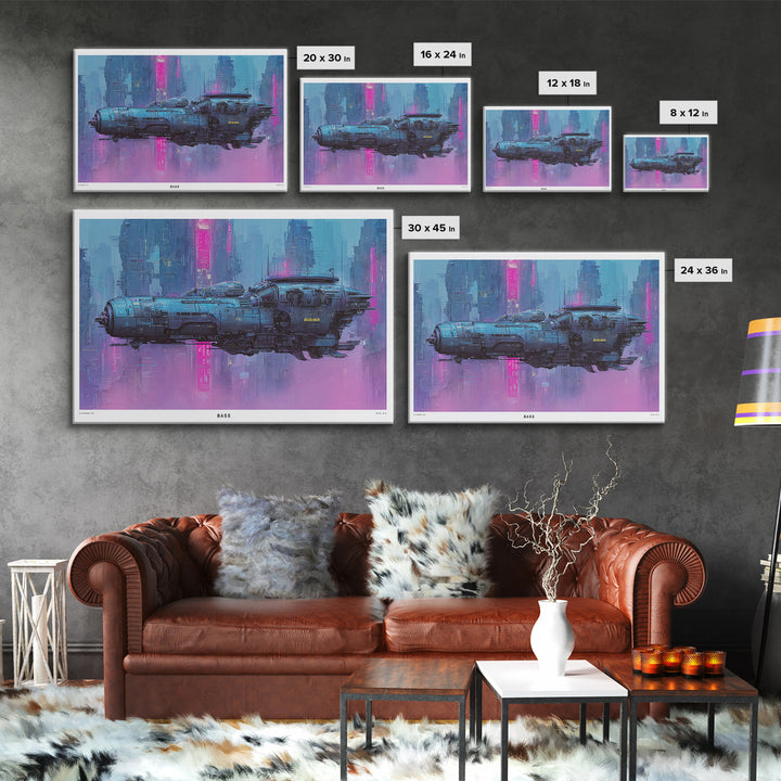 Retro Sci Fi Spaceship Poster for Entertainment Canvas Print, Basement Art, First Home Gift, Living Room Decor, Retreat, BAS-3x2-93