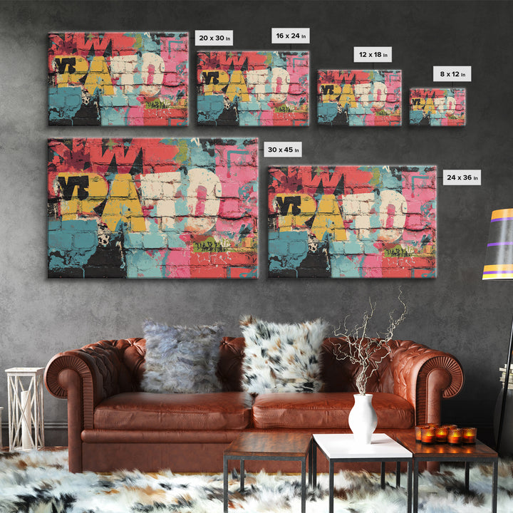 Urban Brick Graffiti Panel Framed Canvas Print, Basement Art, Minimalist Decor, Living Room Decor, Fine Art, Retreat, BAS-3x2-99