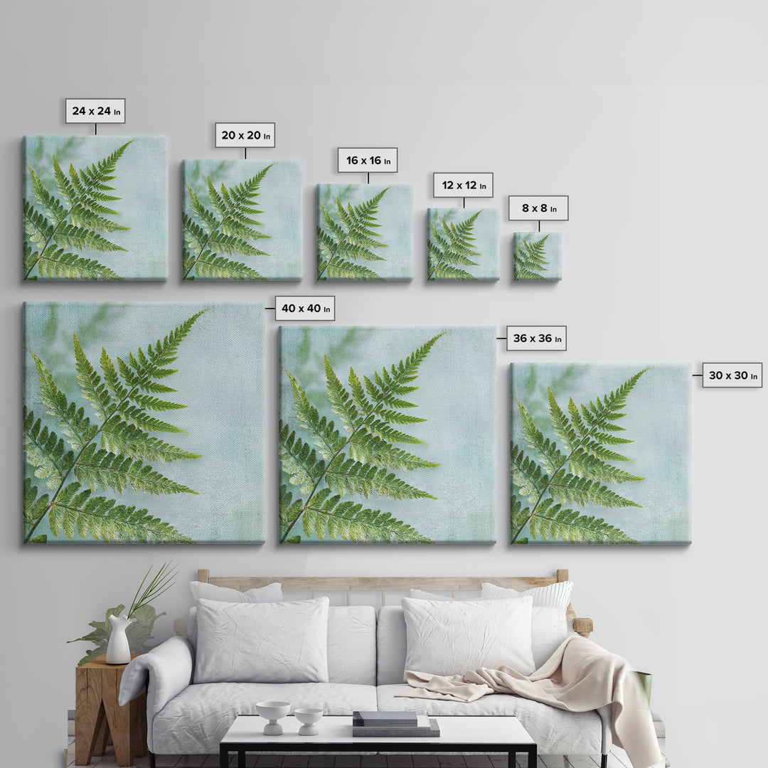 Green Fern Frond Closeup Canvas Print, Bathroom Art, Bathroom Prints, Bathroom Decor, Fine Art, Spa, Trendy Wall Art, BAT-1x1-10
