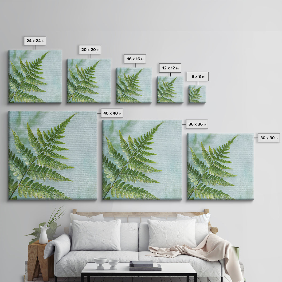 Green Fern Frond Closeup Canvas Print, Bathroom Art, Bathroom Prints, Bathroom Decor, Fine Art, Spa, Trendy Wall Art, BAT-1x1-10