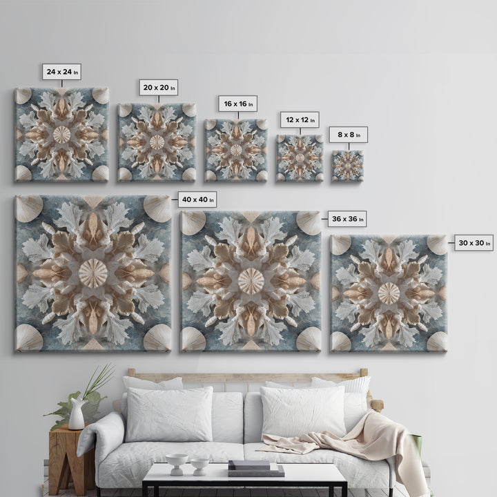 Coral and Shell Arrangement Framed Canvas Print, Bathroom Art, Bathroom Decor, Fine Art, Spa, Bathroom Accessories, Modern Art, BAT-1x1-11