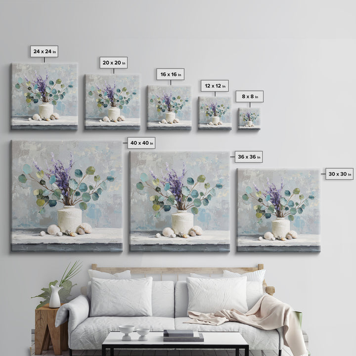 Lavender Sprigs in a Ceramic Vase Framed Canvas Print, Bathroom Art, Digital Art, Bathroom Decor, Fine Art, Spa, Dopamine Decor, BAT-1x1-12