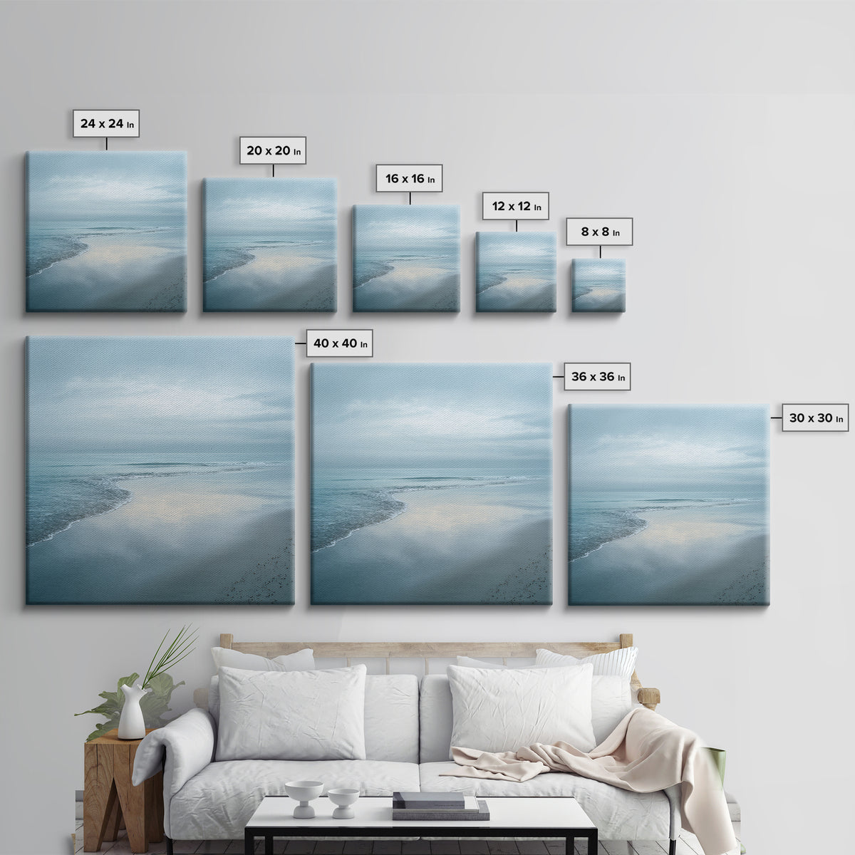 Soft Cloud and Rain Composition Canvas Print, Bathroom Art, Framed Wall Art, Bathroom Decor, Watercolor Art, Spa, BAT-1x1-19
