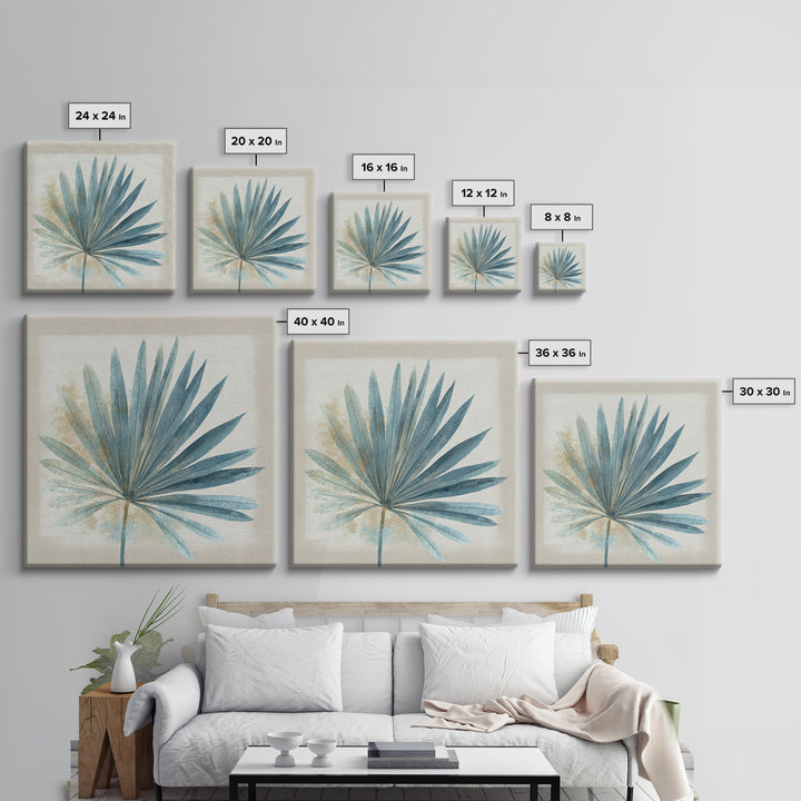 Simple Palm Frond on Off White Linen Canvas Print, Bathroom Art, Bathroom Decor, Abstract Art, Spa, Modern Wall Art, BAT-1x1-23