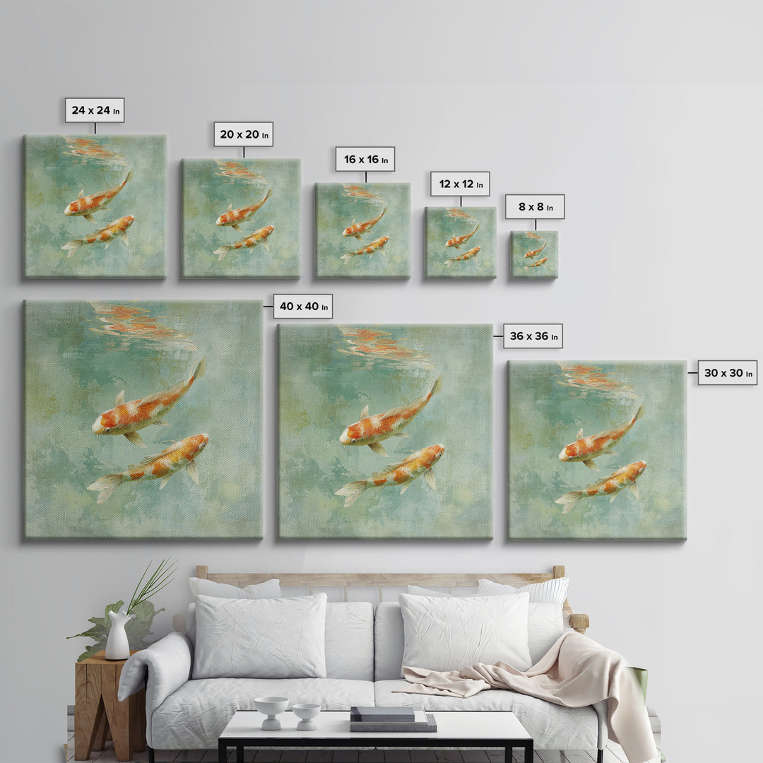 Minimal Koi Fish Swimming Through Clear Water Framed Canvas Print, Bathroom Art, Gallery Decor, Bathroom Decor, Fine Art, Spa, BAT-1x1-32