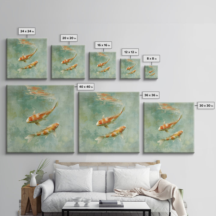 Minimal Koi Fish Swimming Through Clear Water Framed Canvas Print, Bathroom Art, Gallery Decor, Bathroom Decor, Fine Art, Spa, BAT-1x1-32