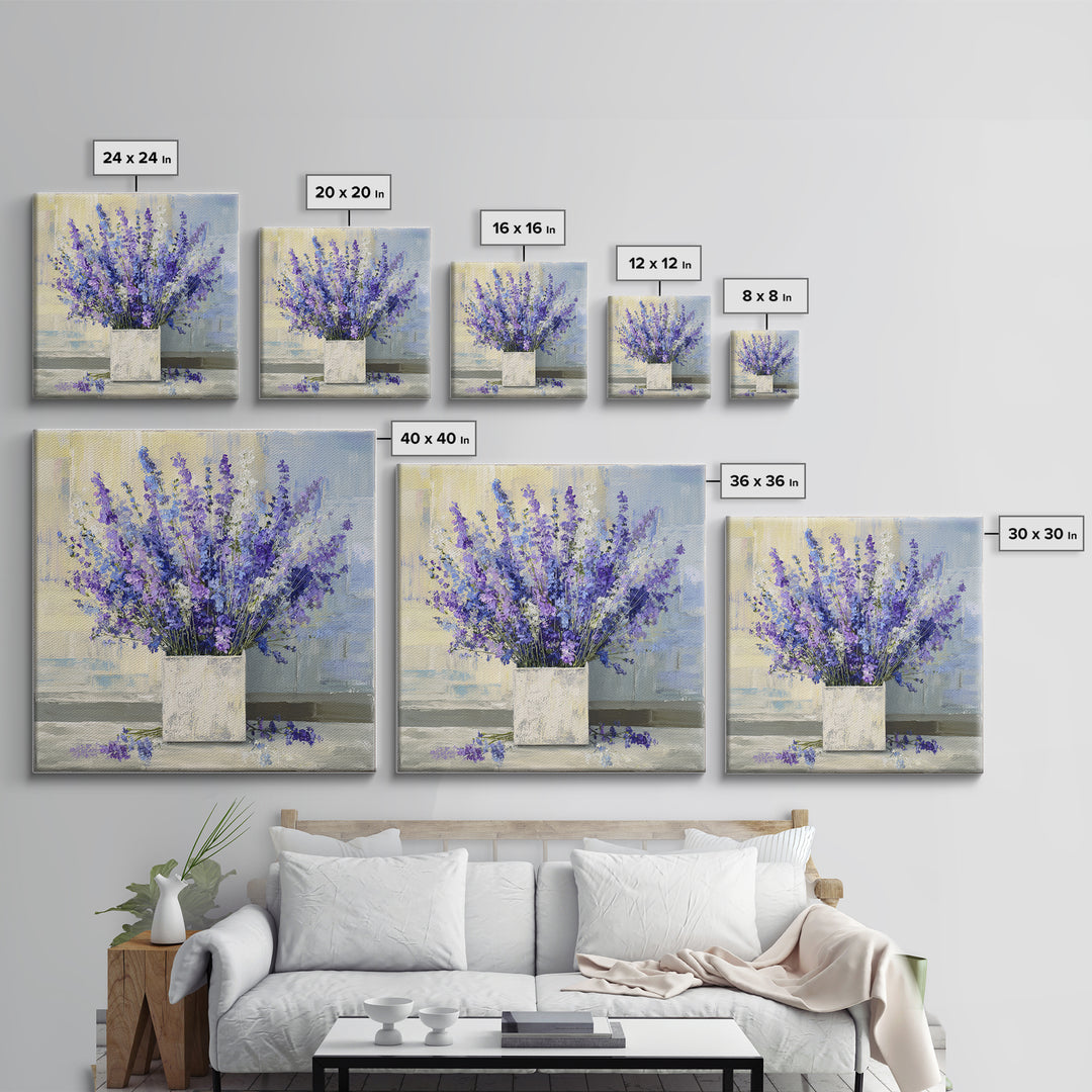 Lavender Sprigs in a Ceramic Vase Canvas Print, Bathroom Art, Bathroom Wall Art, Bathroom Decor, Watercolor Art, Spa, BAT-1x1-36