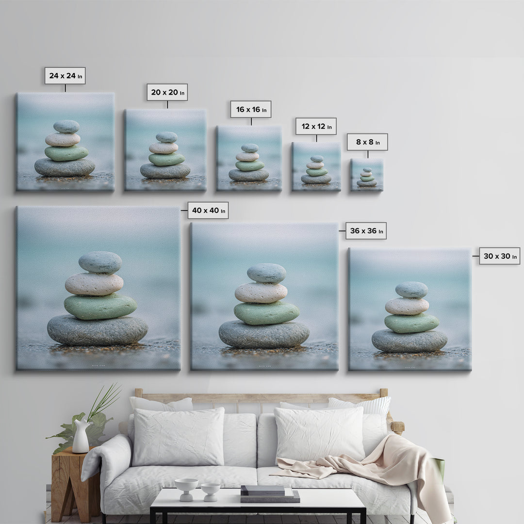 Monochrome Pebble Stack Framed Canvas Print, Bathroom Art, Bathroom Art Decor, Bathroom Decor, Oil Painting, Spa, Boho Decor, BAT-1x1-37