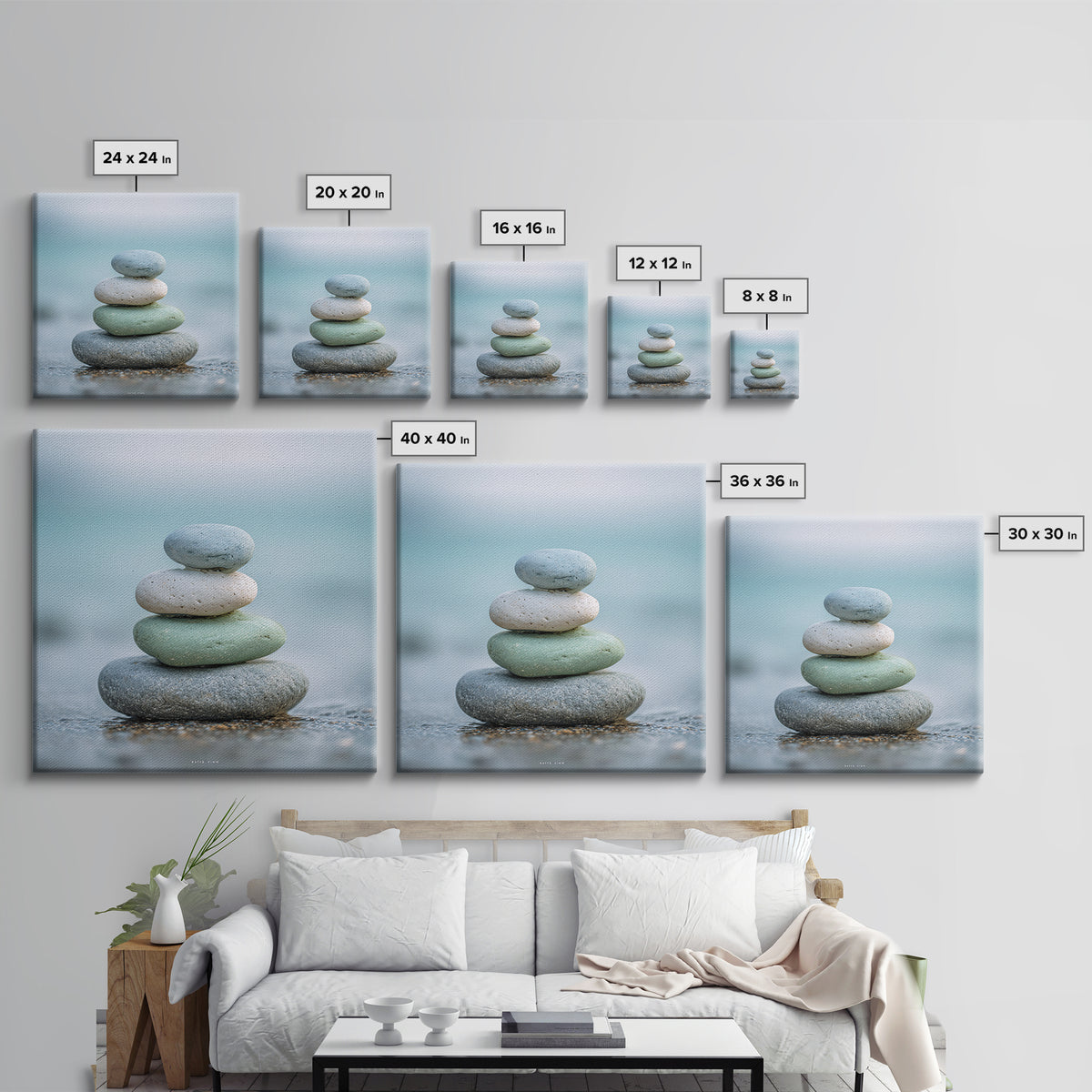 Monochrome Pebble Stack Framed Canvas Print, Bathroom Art, Bathroom Art Decor, Bathroom Decor, Oil Painting, Spa, Boho Decor, BAT-1x1-37