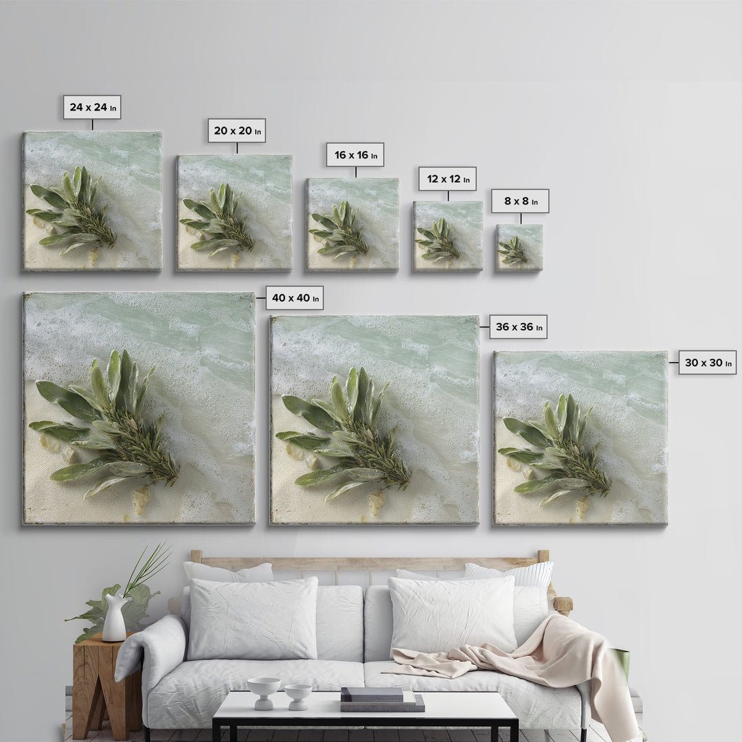 Botanical Bath Herb Arrangement Framed Canvas Print, Bathroom Art, Minimalist Wall Art, Bathroom Decor, Oil Painting, Spa, BAT-1x1-41