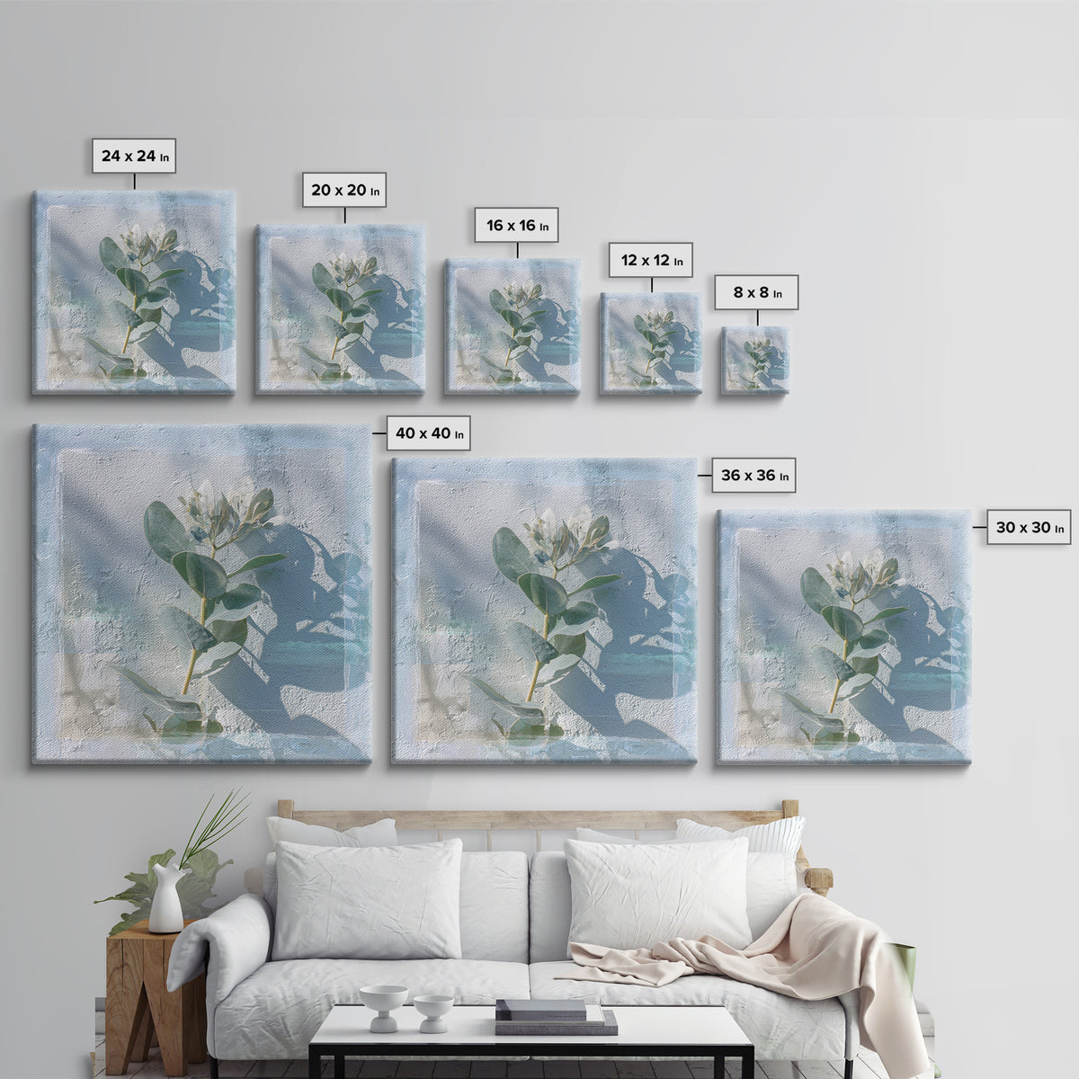 Sunlit Window Plant Shadow on Plaster Framed Canvas Print, Bathroom Art, Unique Wall Art, Bathroom Decor, Abstract Art, Spa, BAT-1x1-42